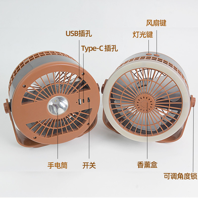 Ventilador de mesa portátil USB recarregável com controle remoto com luz noturna para acampamento ou uso familiar